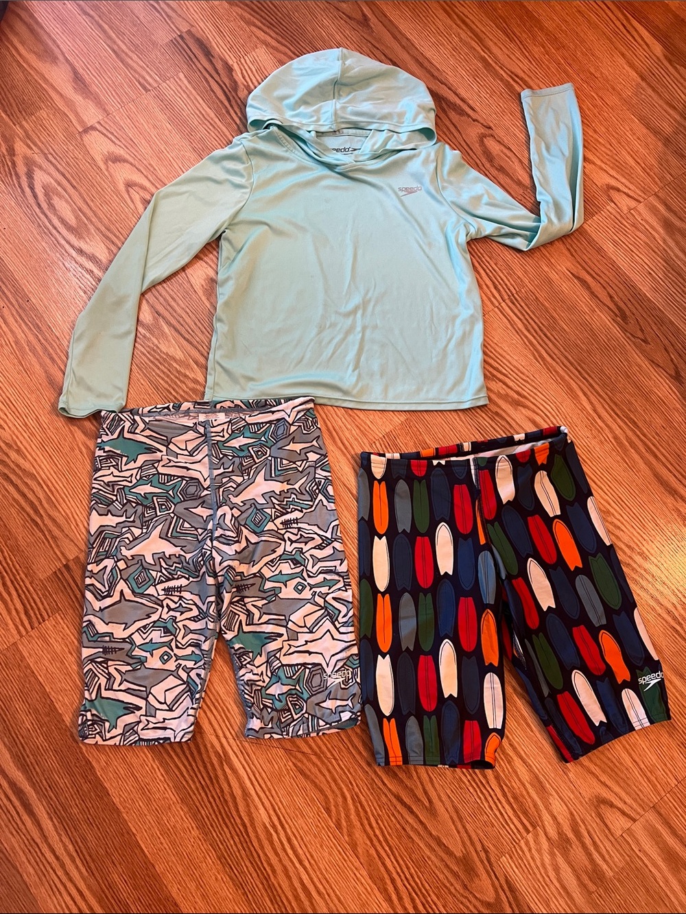 Speedo Kids Light Blue Hooded Swim Top with Patterned Swim Shorts Set